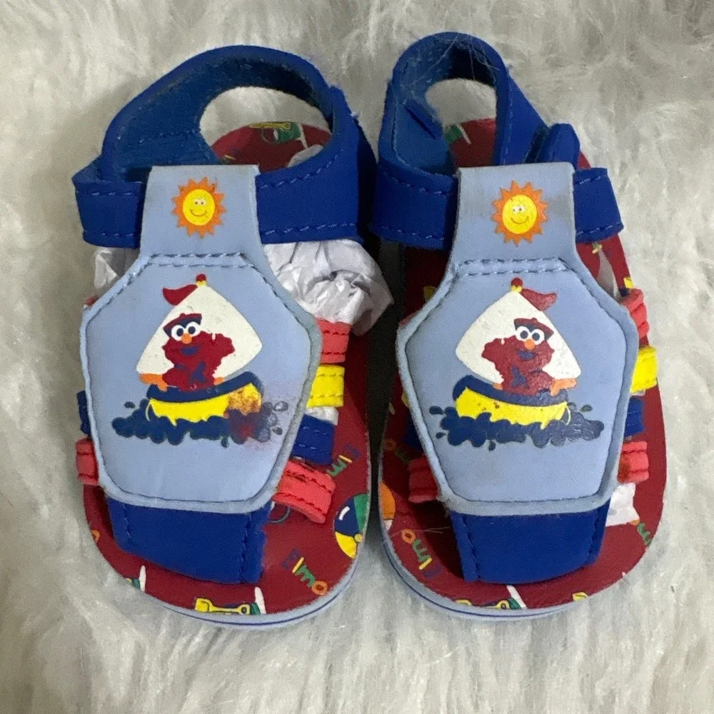 Sesame Street Elmo Toddler Sandals Blue Red Yellow Nautical Sailboat Size 4.5in